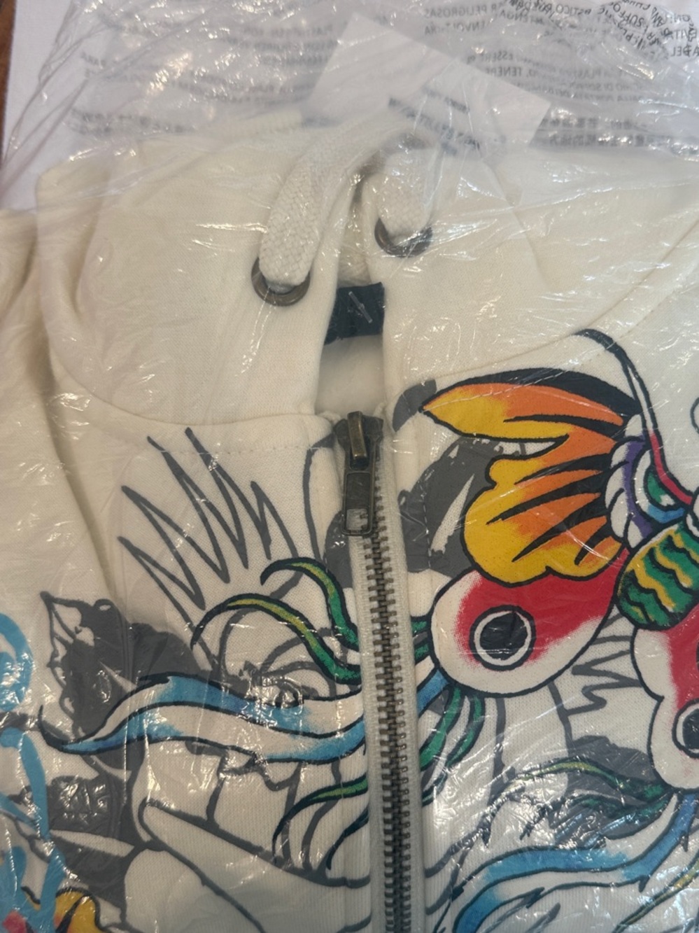 Ed Hardy White Zip Hoodie with Multicolor Koi Graphic